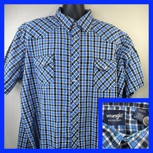 Wrangler Western Plaid Pearl Snap Shirt Mens 3XL short sleeve Rodeo Cowboy Cut